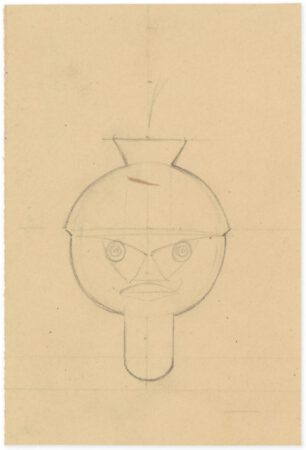 König Hirsch: Entwurf für die Marionette Dr. Komplex - Sophie Taeuber Arp. Zeichnung, Bleistift auf Papier, auf Karton